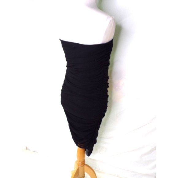 FUZZI Jean Paul Gaultier Bandage Strapless Ruched Mesh Dress Black Large 8-10 - Picture 5 of 9